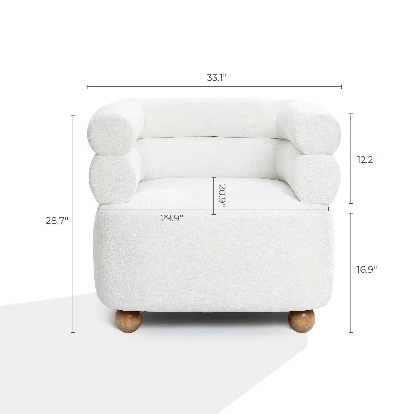 Tia ivory barrel accent chair with wood ball legs