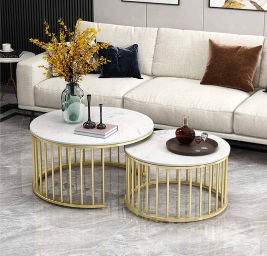 Set of 2 Tables Nesting Coffee Table Round Table Side Table with Living Room