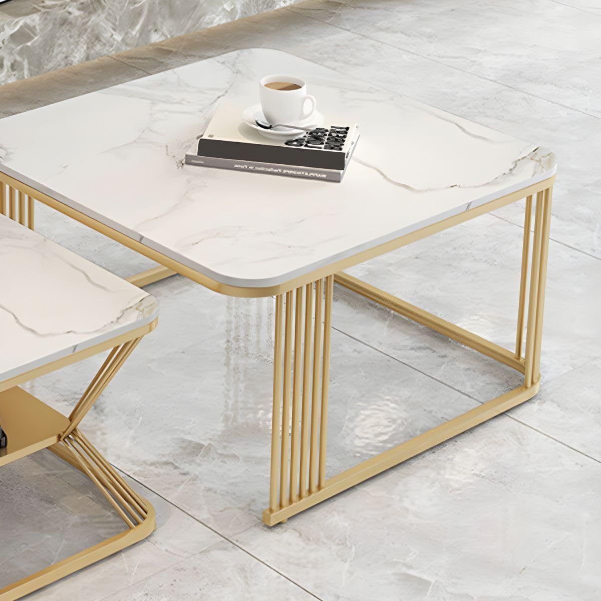 Zamofy Modern Marble Living Lounge Coffee Center Nesting Tables  (Set of 2)