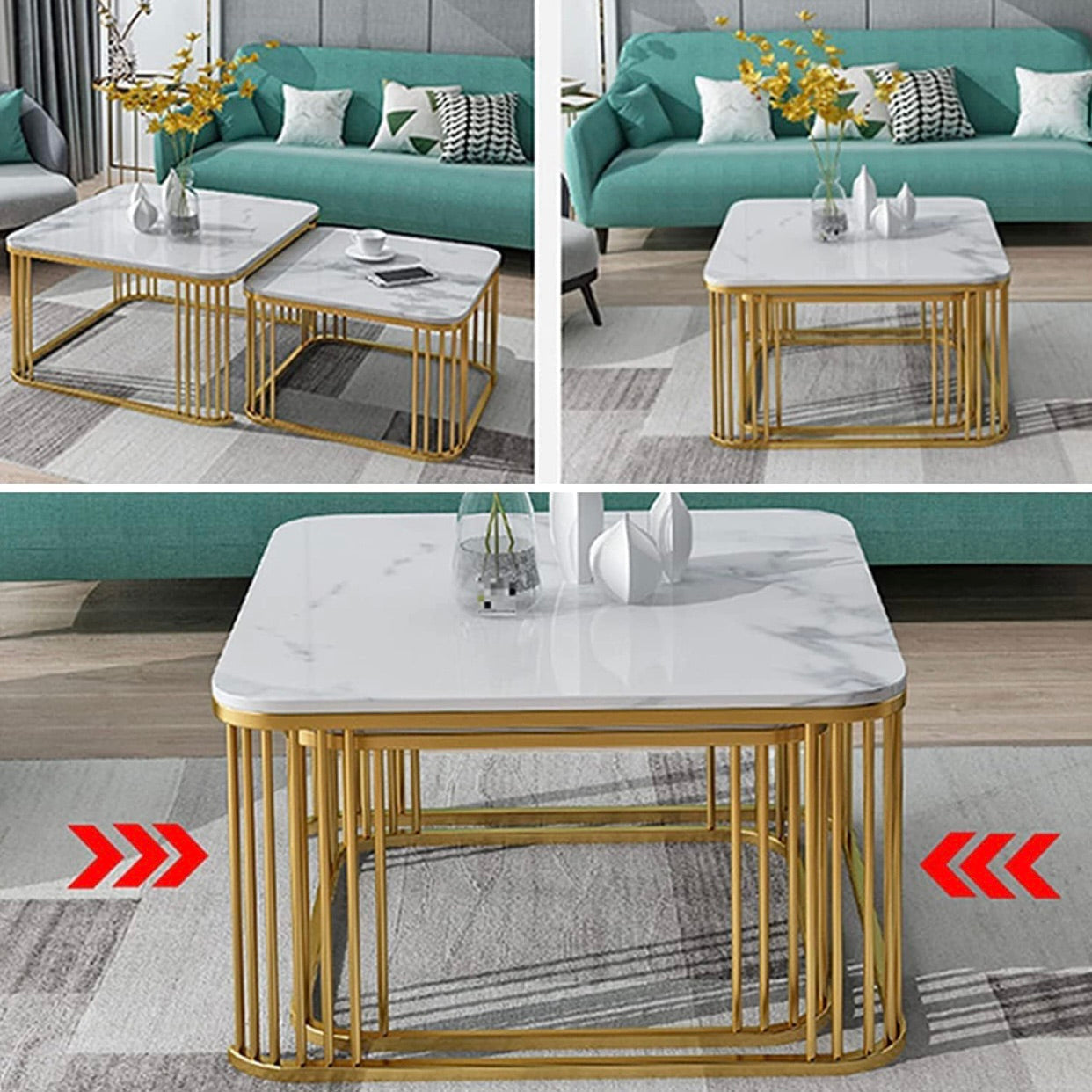 Square Table set for drawing room iron Base & Wooden Top