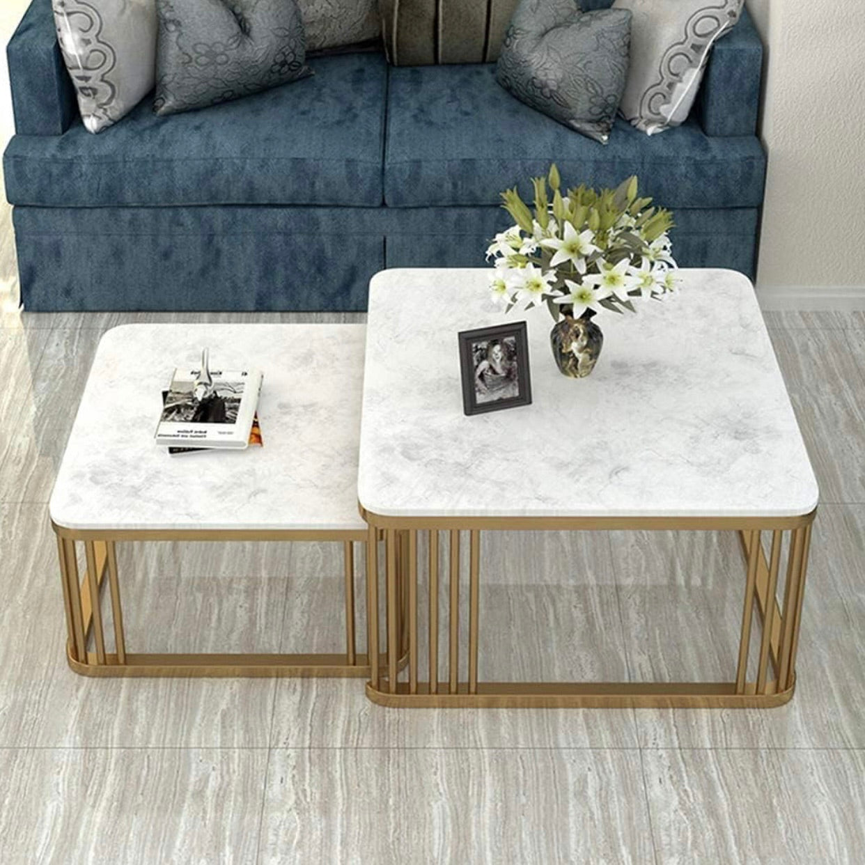 Square Table set for drawing room iron Base & Wooden Top