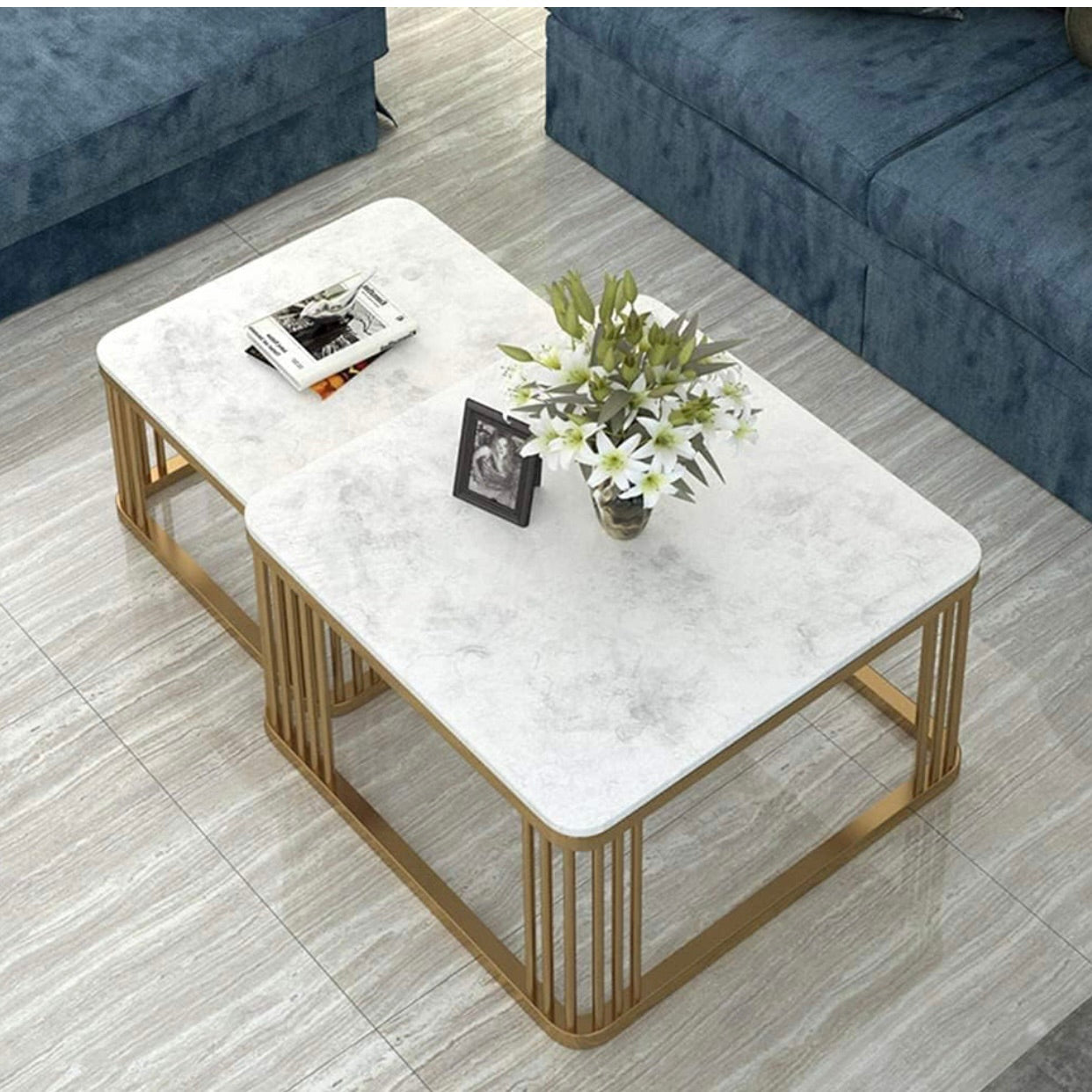 Square Table set for drawing room iron Base & Wooden Top