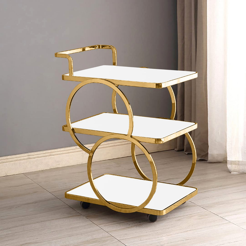 Three-Layer bar Trolley With Handle & wheels White Top