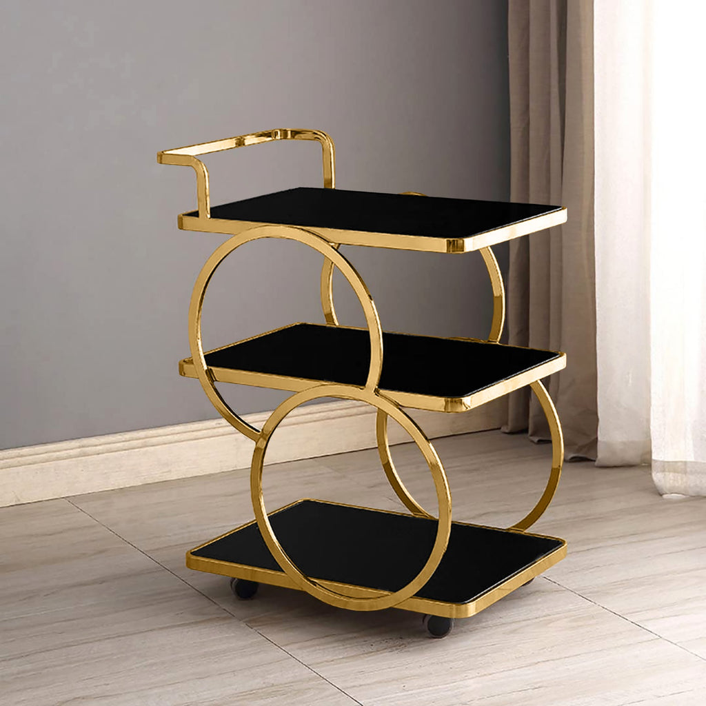 Three-Layer bar Trolley With Handle & wheels Black Top