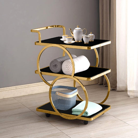 Three-Layer bar Trolley With Handle & wheels Black Top