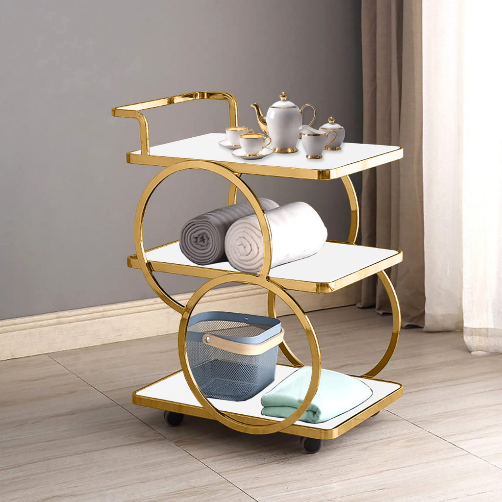 Three-Layer bar Trolley With Handle & wheels White Top