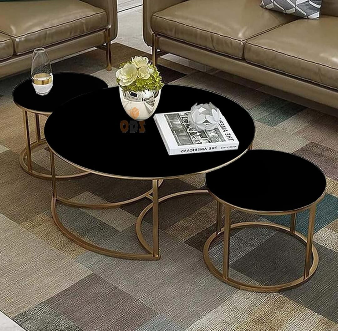 Set of 3 Center table set for drawing room  With iron Base and Wooden Top
