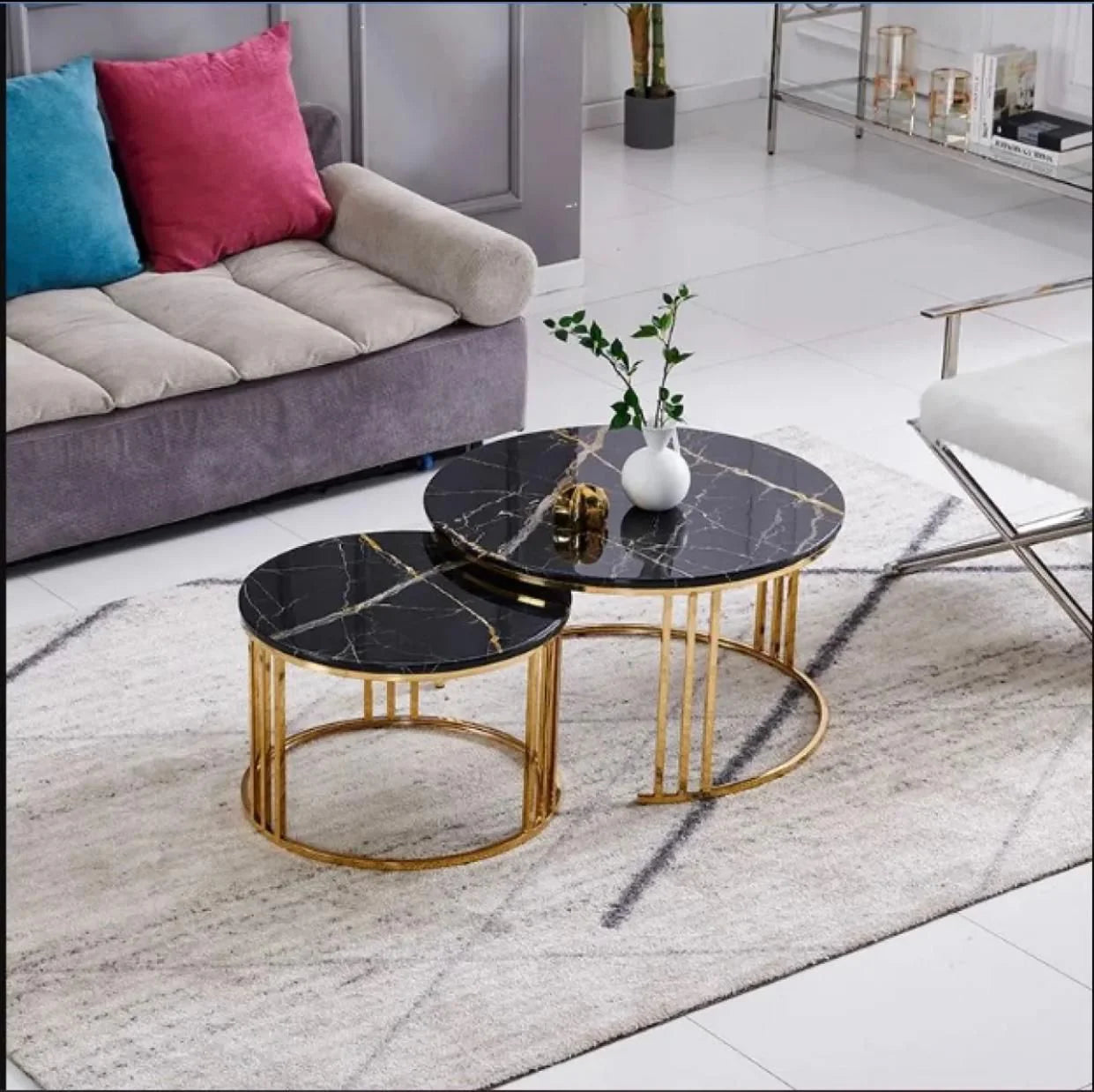 Table set for drawing room iron Base & Wooden Top 2TB-9P