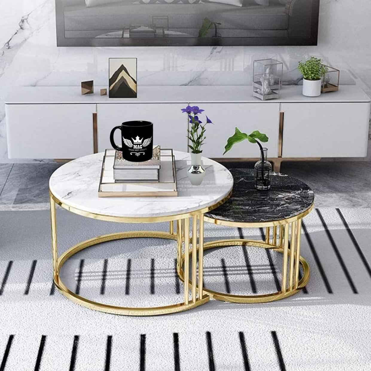 Table set for drawing room iron Base & Wooden Top 9P-WB