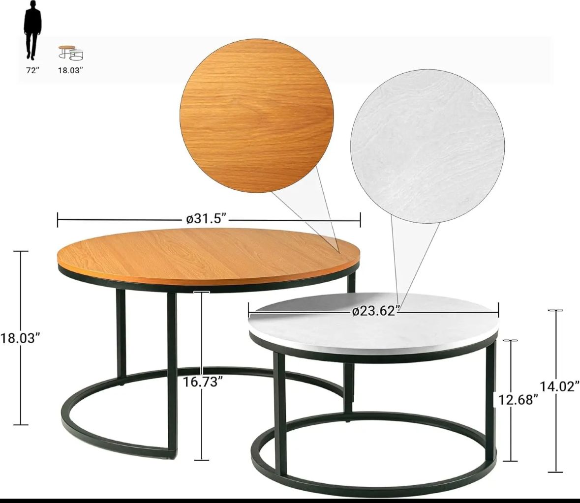 Luxury Center 2 Table  Set Brown - White Black Frame