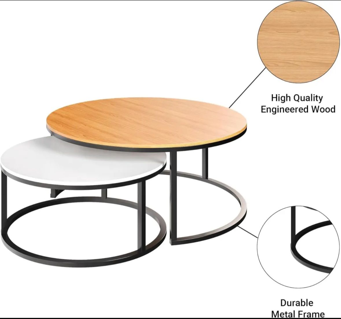 Luxury Center 2 Table  Set Brown - White Black Frame