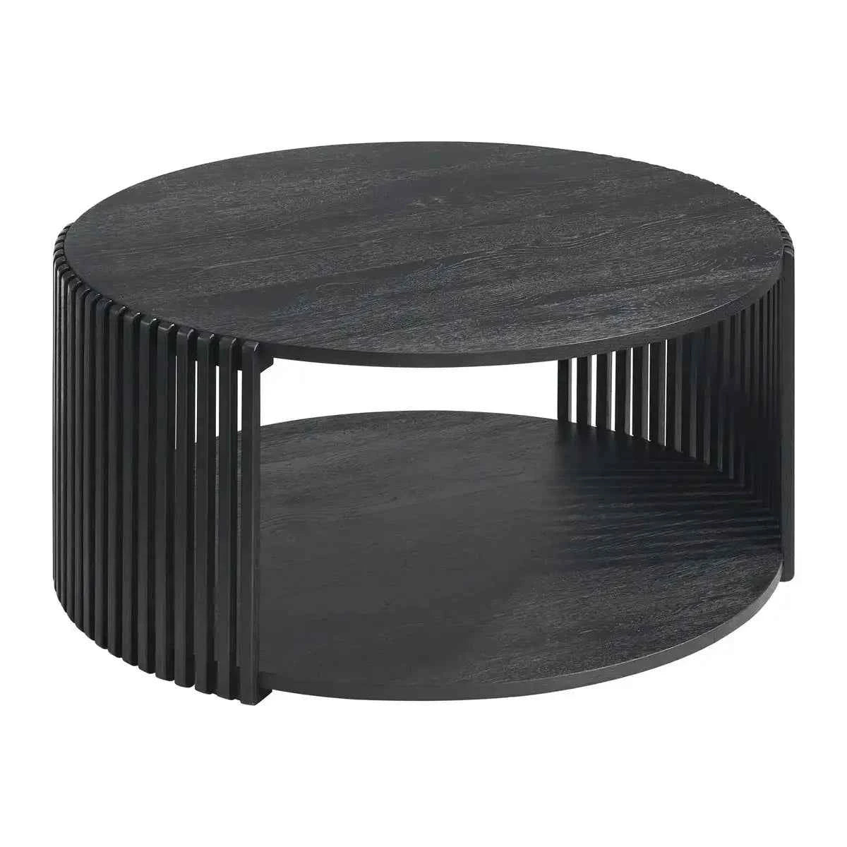 Estie Round Wood Slatted Living Lounge Center Coffee Table