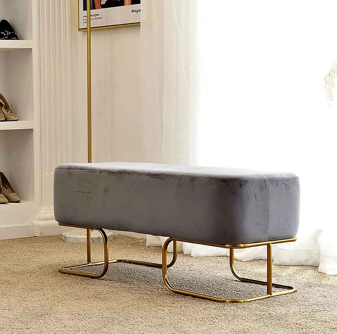 Luxury Wooden stool 3 Seater With Metal Stand