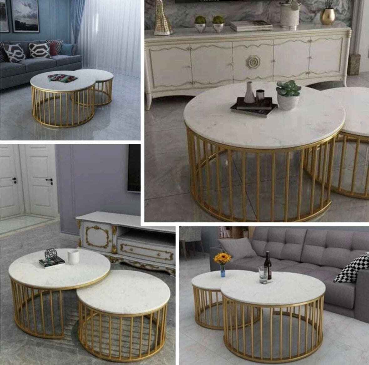 Set of 2 Tables Nesting Coffee Table Round Table Side Table with Living Room