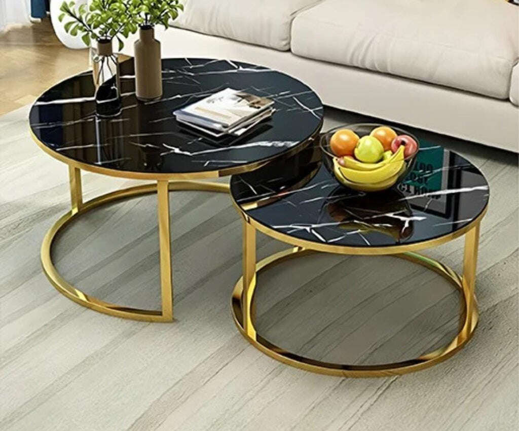 Table set for drawing room  iron Base & Wooden Top 2tb-1-b-gf Home Virsa