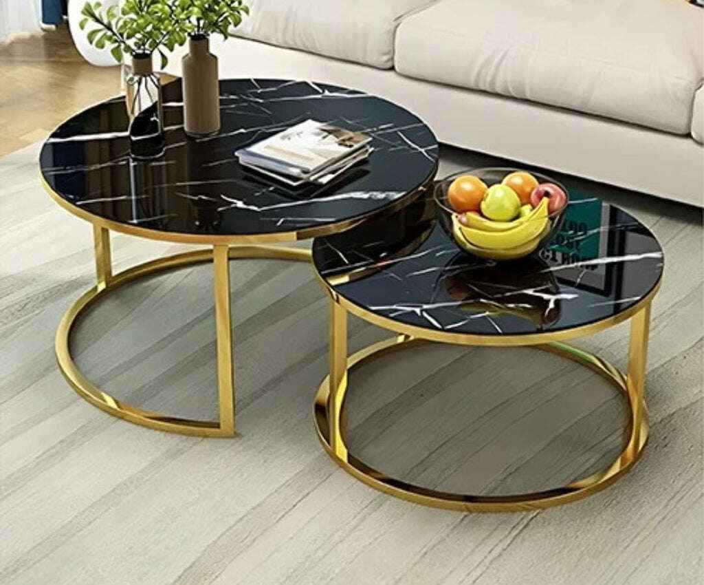 Table set for drawing room iron Base & Wooden Top 2tb-1-b-gf