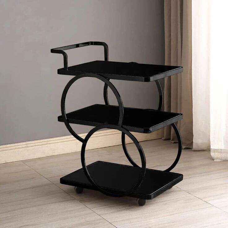 Three-Layer bar Trolley With Handle & wheels Black Top