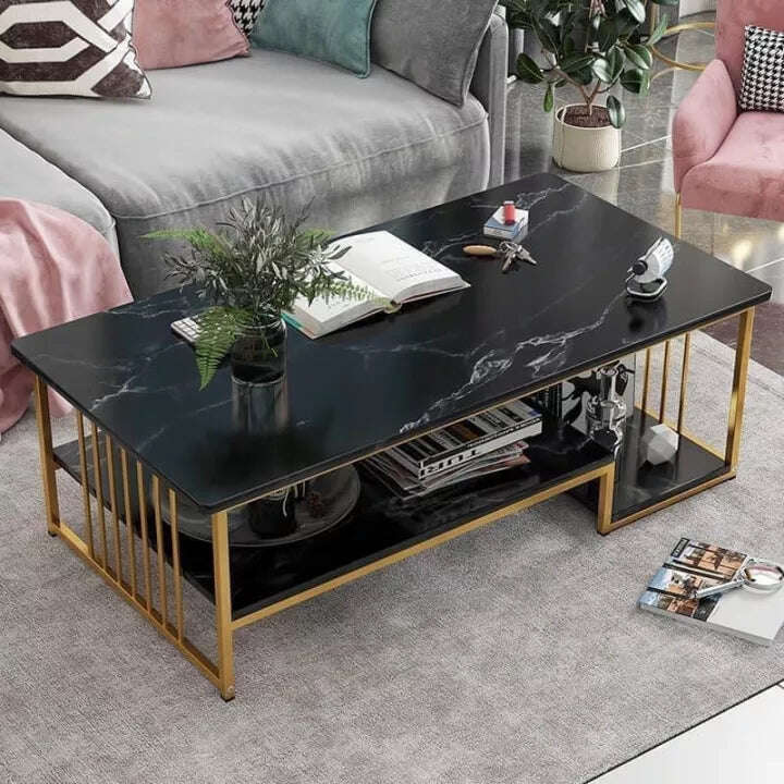 Three Layer Center Table  for Living Room Black Top Home Virsa