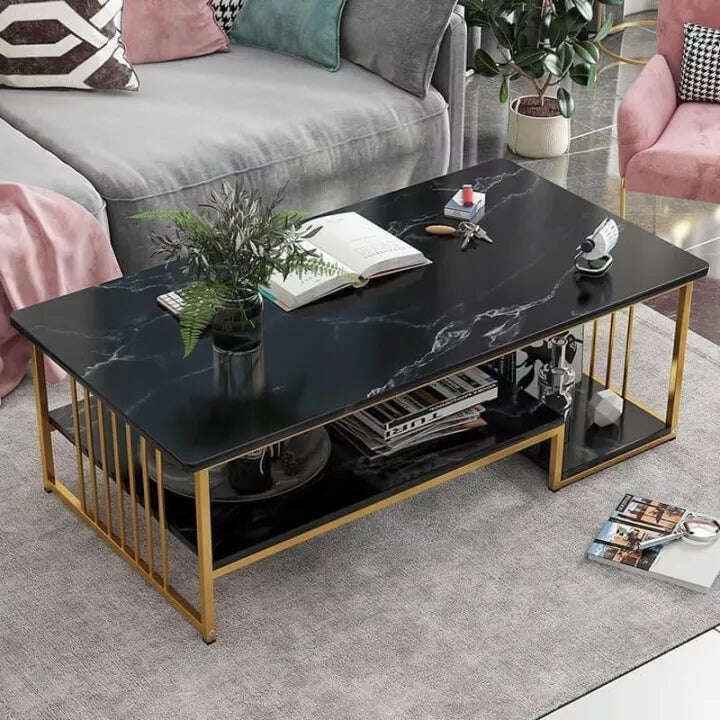 Three Layer Center Table for Living Room Black Top