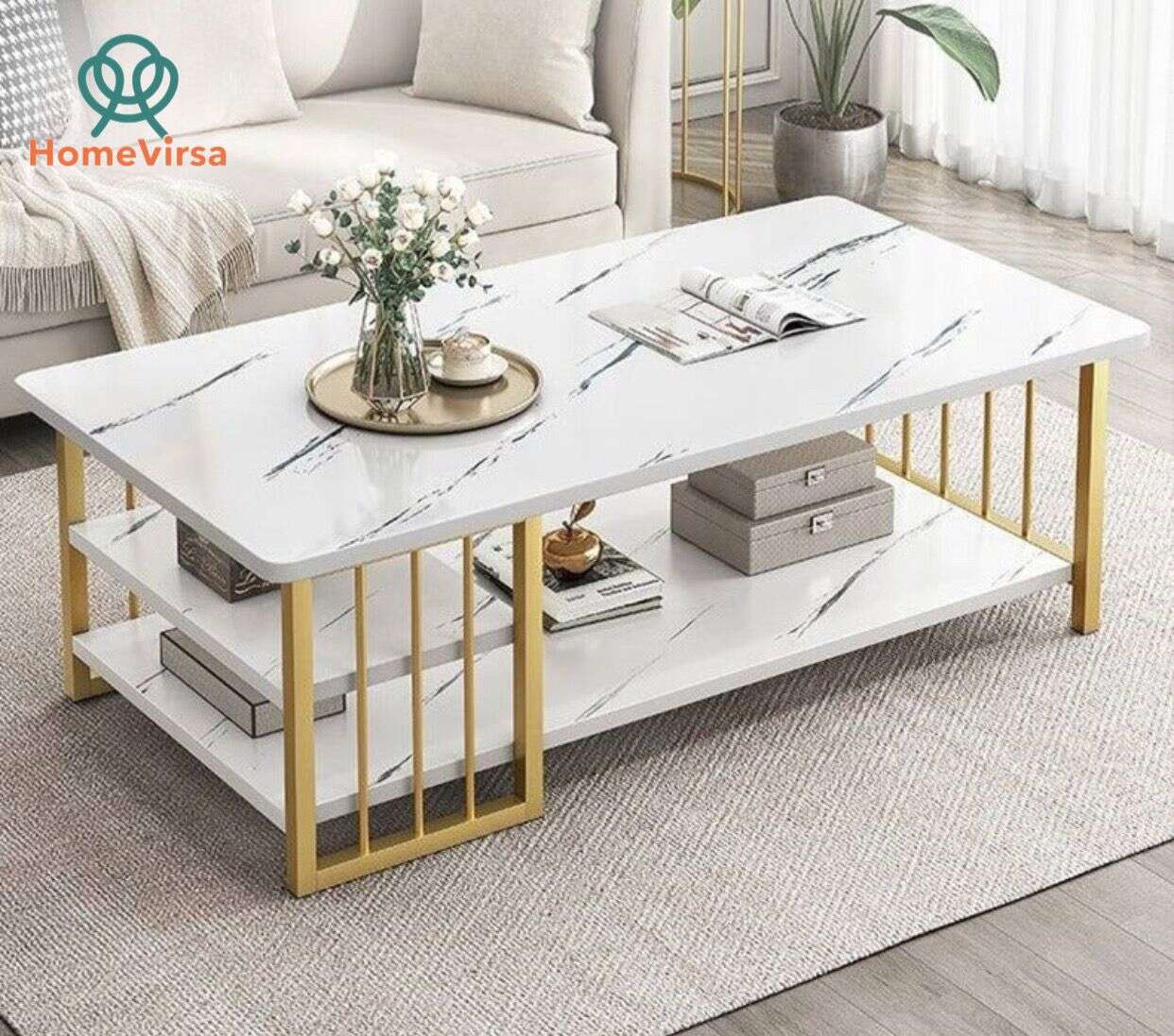 Three Layer Center Table  for Living Room White Top Home Virsa