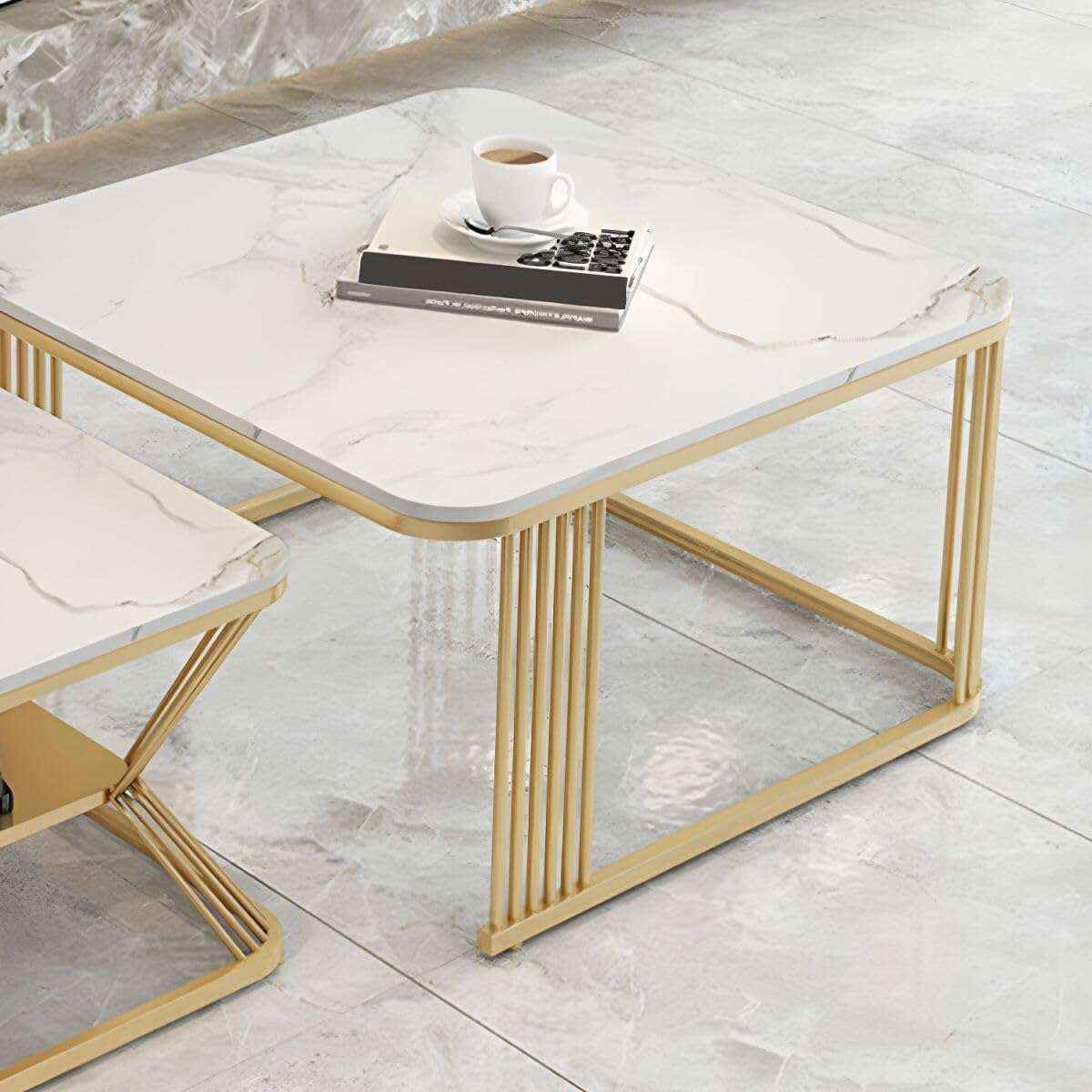 Zamofy Modern Marble Living Lounge Coffee Center Nesting Tables (Set of 2)