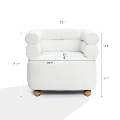 Tia ivory barrel accent chair with wood ball legs