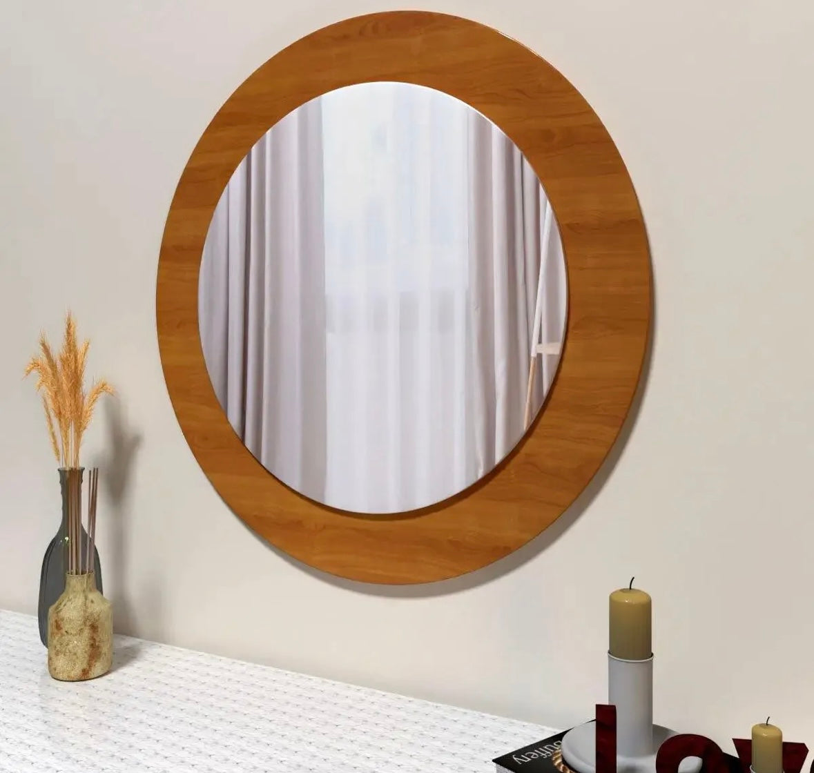 Decorative Round Wooden Wall Mirror