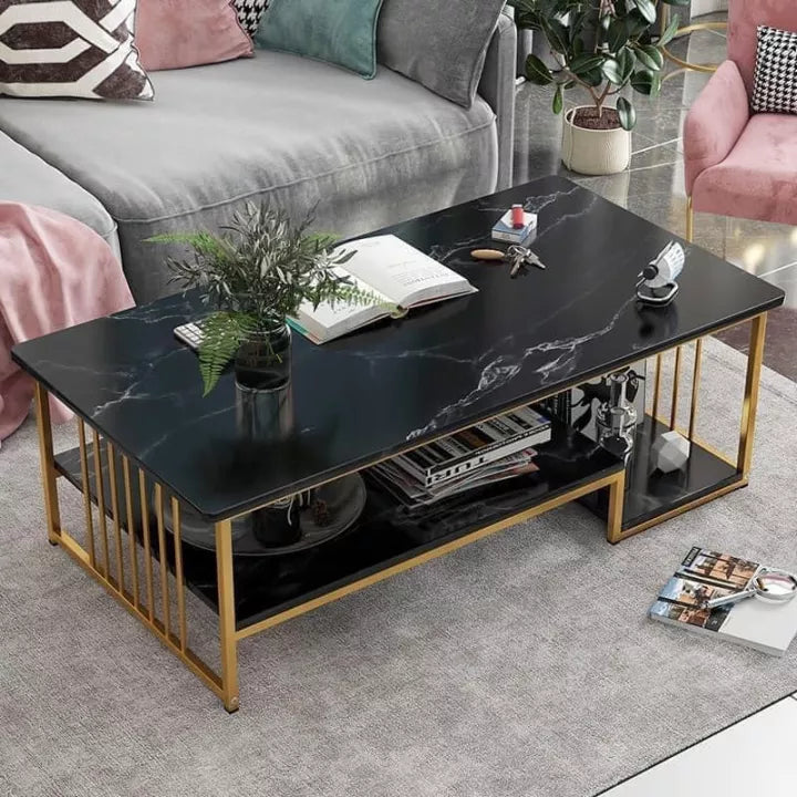 Two Layer Center Table  for Living Room Black Top