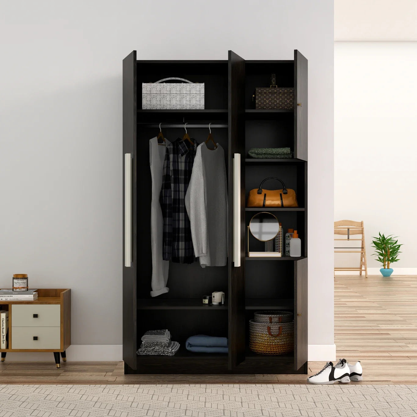 Wardrobe Multi Utility Wooden Almirah with Organiser and Lock