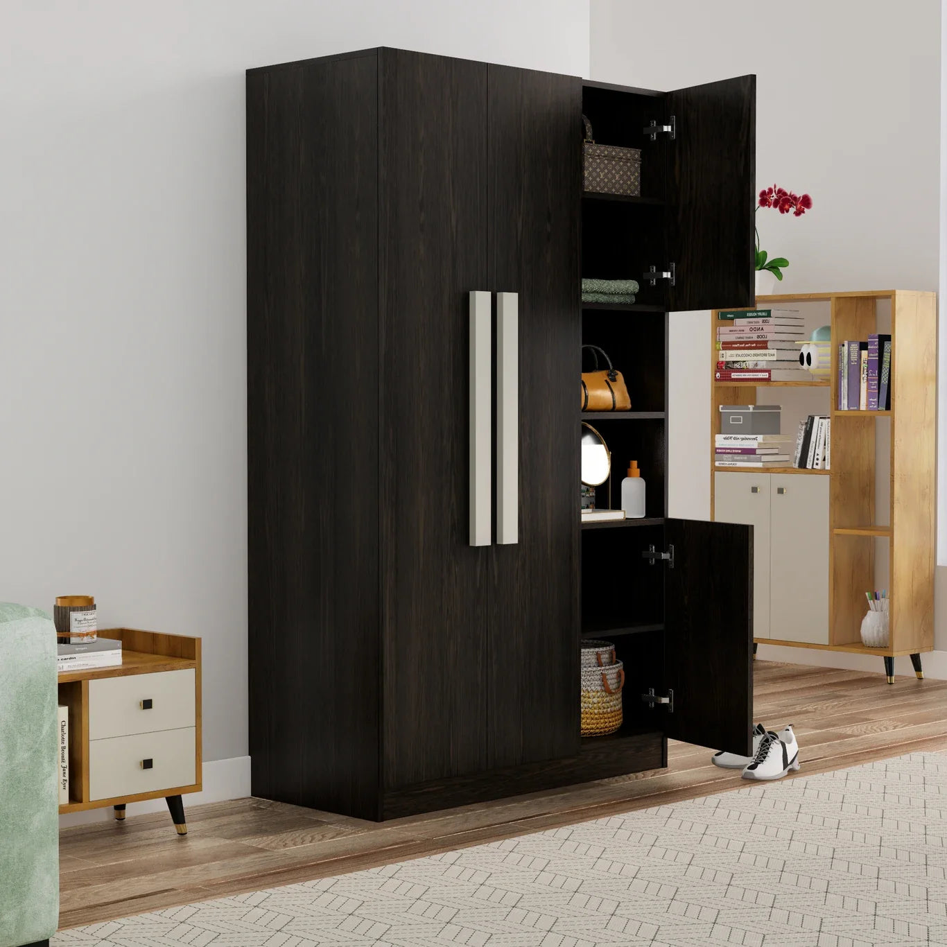 Wardrobe Multi Utility Wooden Almirah with Organiser and Lock