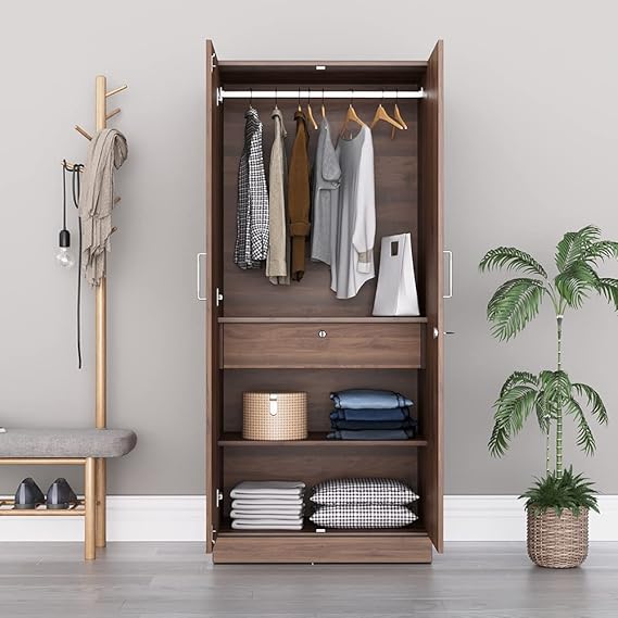 Wooden Wardrobe with Modern Design Durable Self -Drawer & Mirror featuring spacious