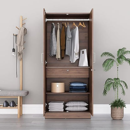 Wooden Wardrobe with Modern Design Durable Self -Drawer & Mirror featuring spacious