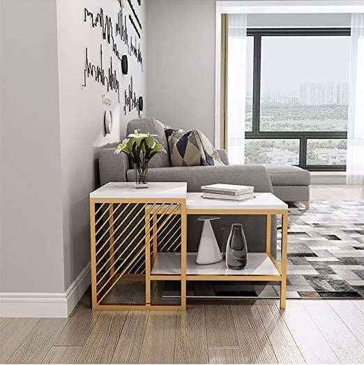 2 pcs Coffee table/side table/ nesting table with metal stand for home, living room