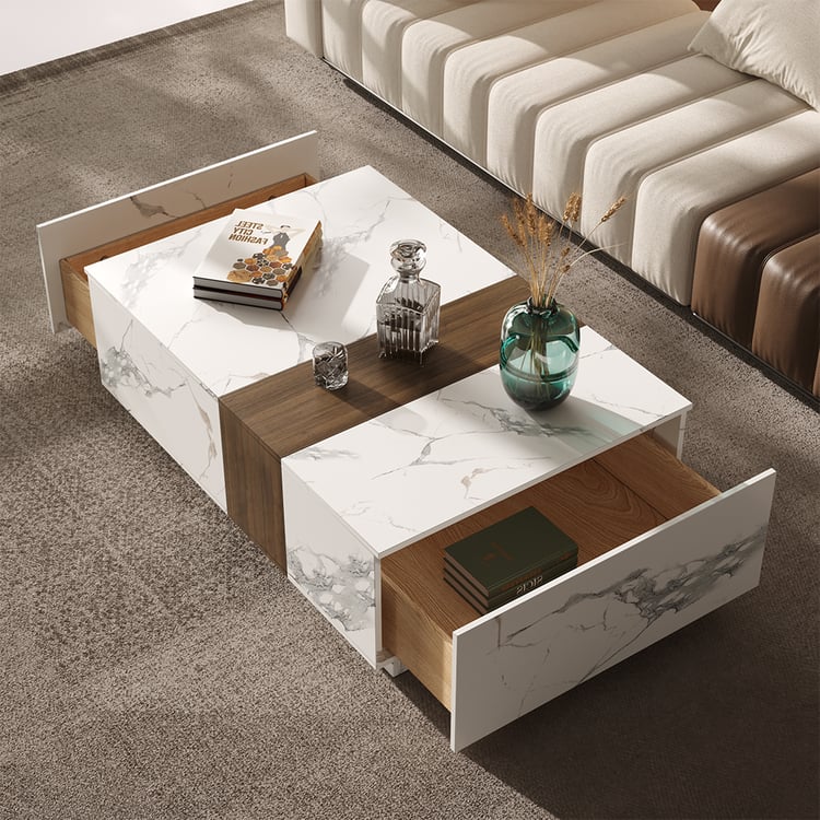 Walnut and Marble Modern Coffee Table