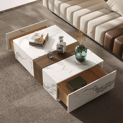 Walnut and Marble Modern Coffee Table