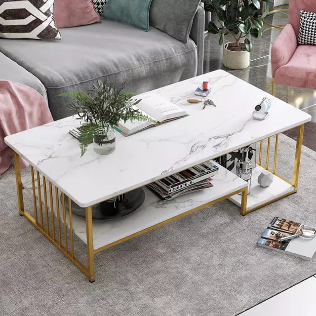 Two Layer Center Table  for Living Room White Top