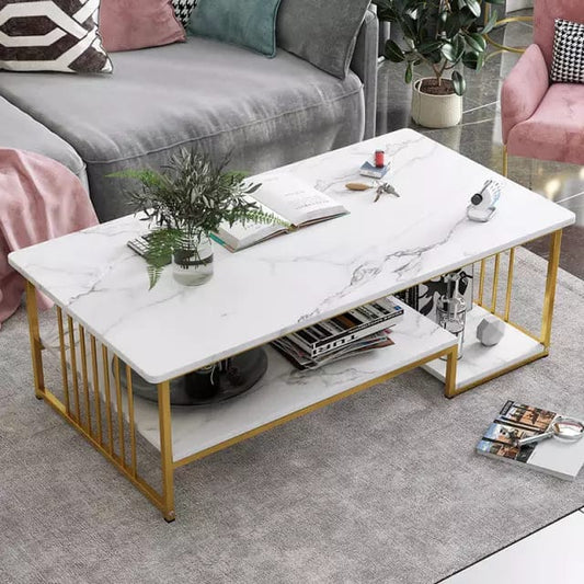 Two Layer Center Table  for Living Room White Top