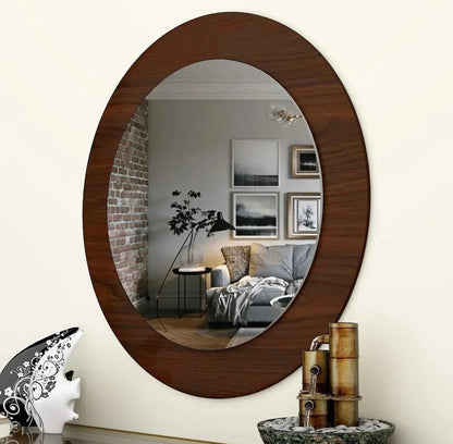 Decorative Round Wooden Wall Mirror