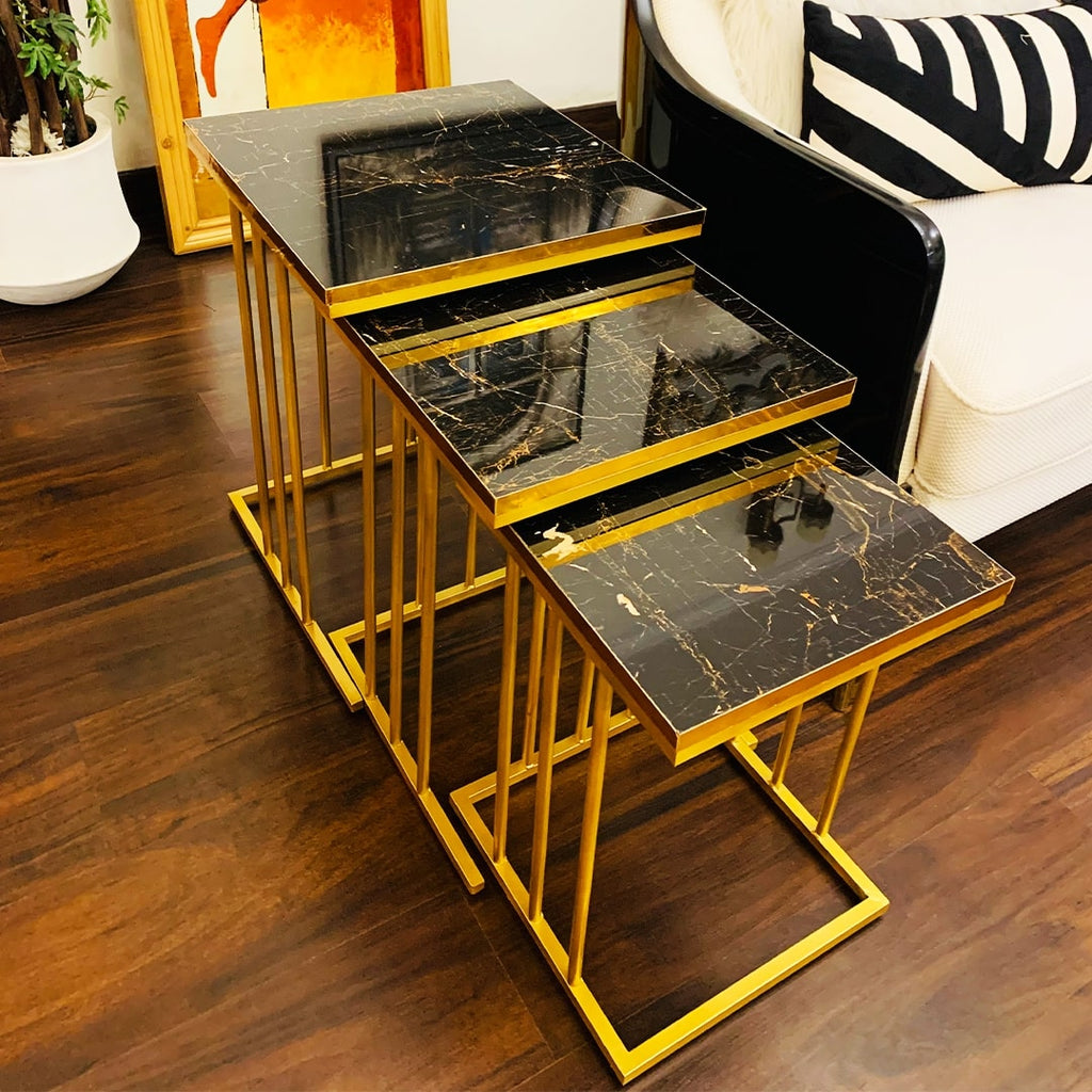 3-Piece Black and Gold Accent Table Set for Living Room