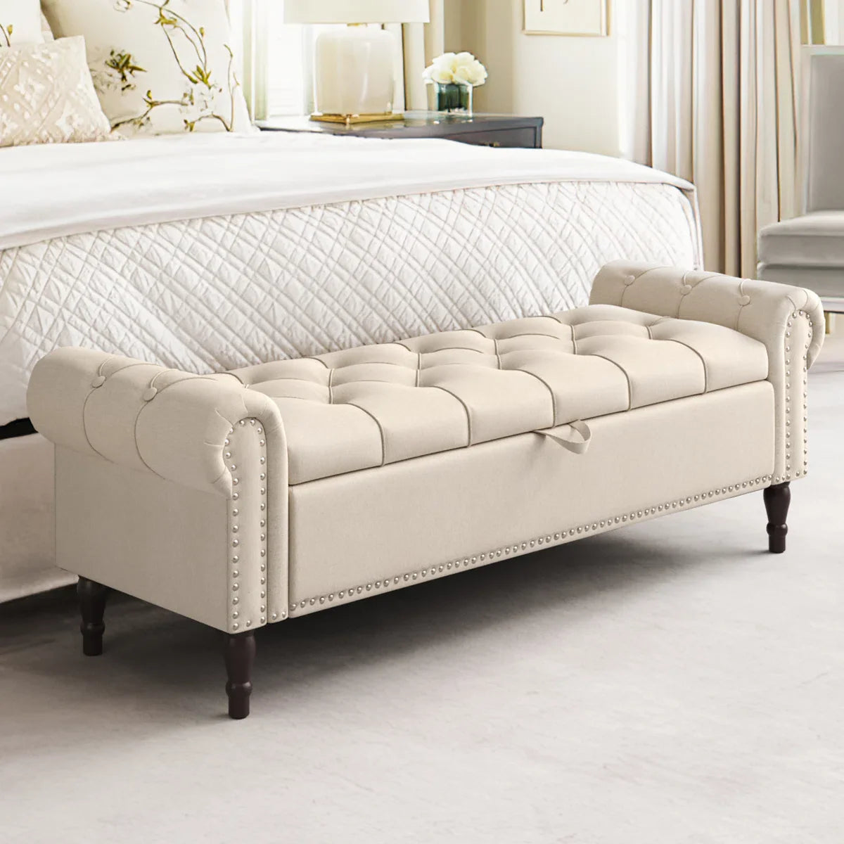 Luxurious 3-Seater Wooden Storage Bench | Daw-Style Stool