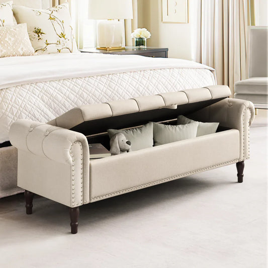 Luxurious 3-Seater Wooden Storage Bench | Daw-Style Stool