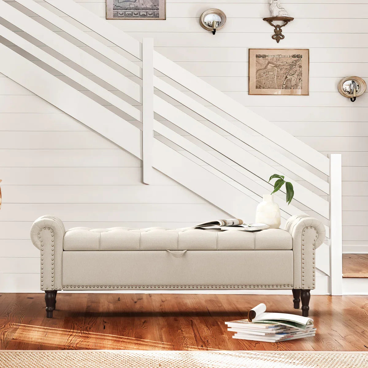 Luxurious 3-Seater Wooden Storage Bench | Daw-Style Stool