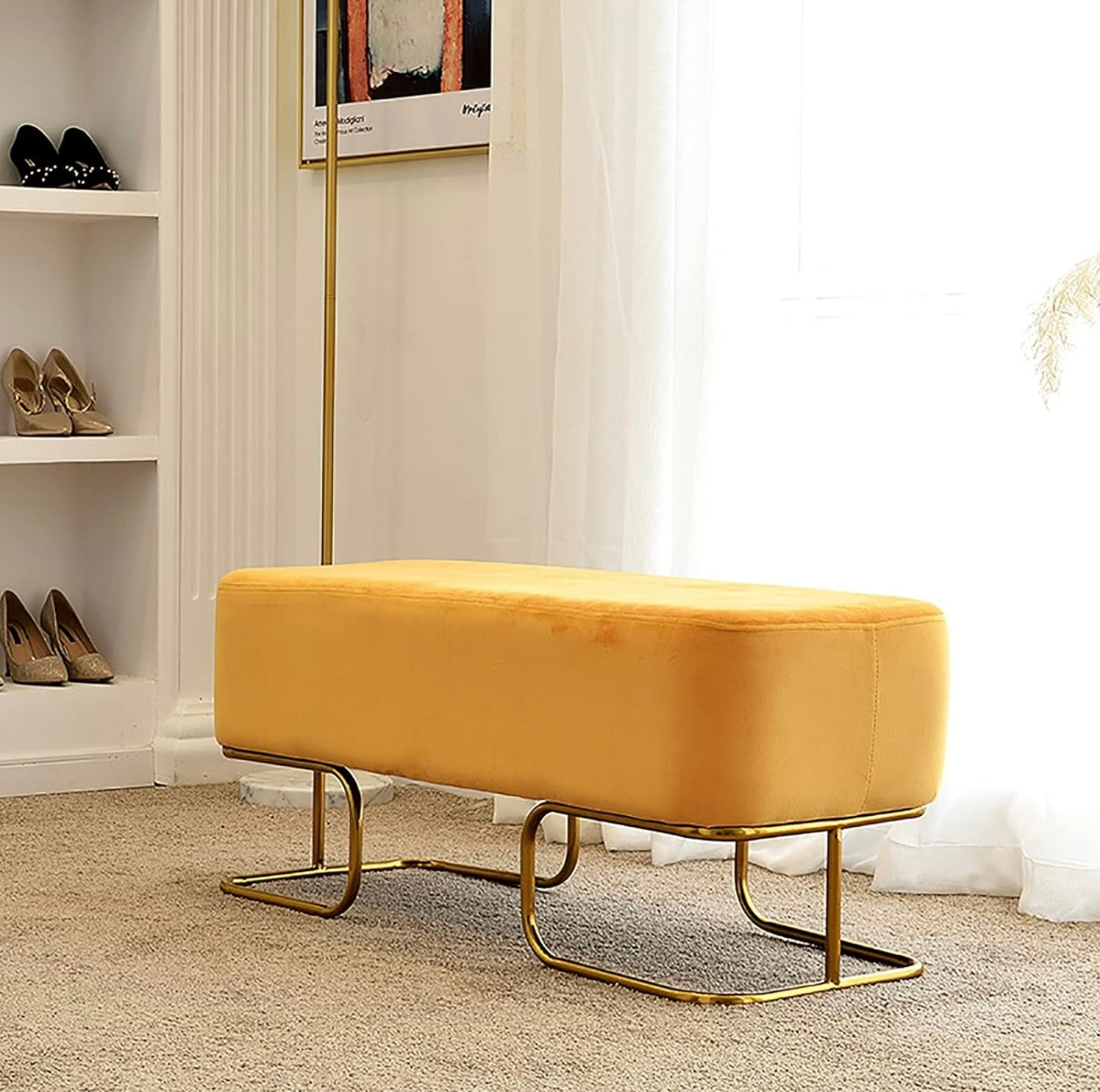 Luxury Wooden stool 3 Seater With Metal Stand