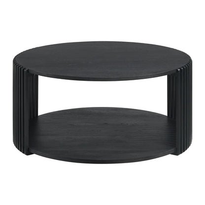 Estie Round Wood Slatted Living Lounge Center Coffee Table