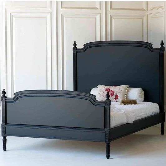 Solid wood bed black double bed antique carved villa wedding bed