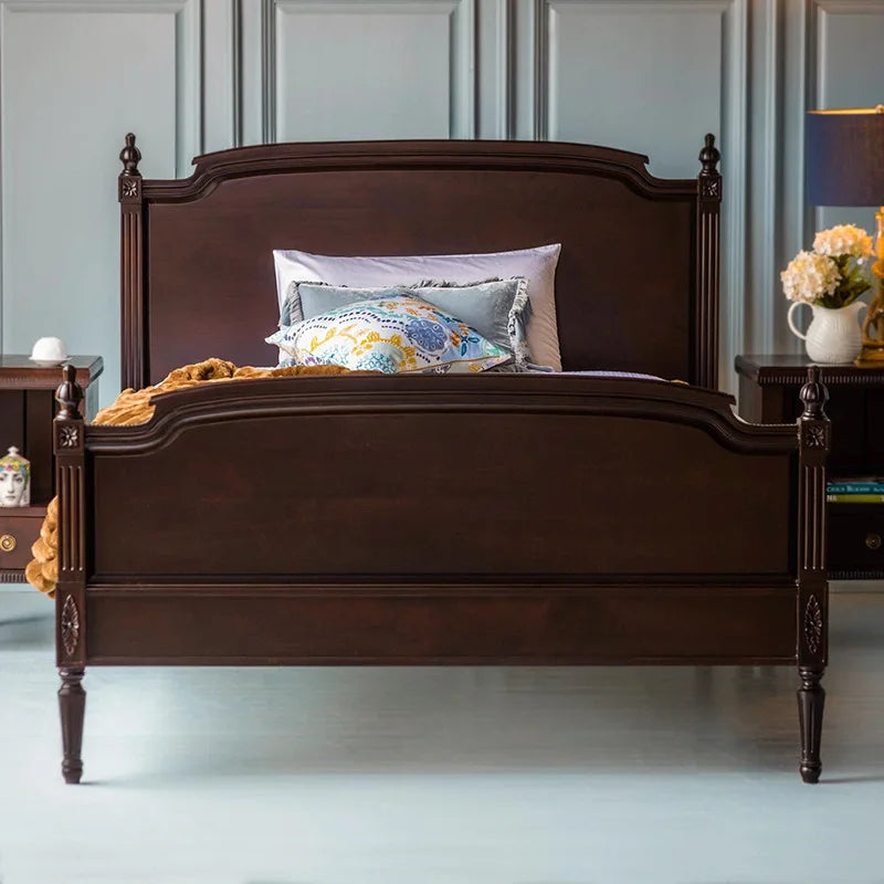 Solid wood bed black double bed antique carved villa wedding bed