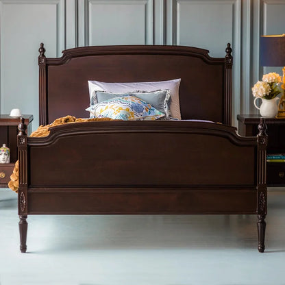 Solid wood bed black double bed antique carved villa wedding bed