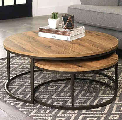 Center Table Set For Drawing Room Iron Base & Wooden Top