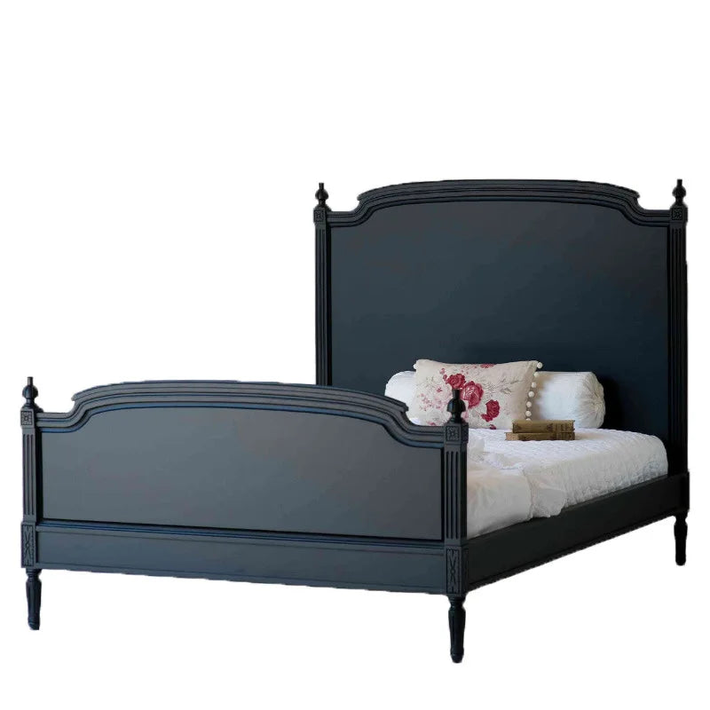 Solid wood bed black double bed antique carved villa wedding bed