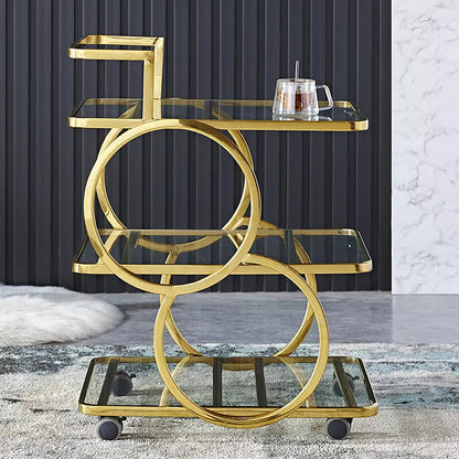 Three-Layer bar Trolley With Handle & wheels In Transparent  Mirror